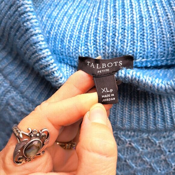 TALBOTS PETITE TURQUOISE TURTLENECK SWEATER WOMENS SIZE XL PETITE WAFFLE KNIT - Picture 3 of 6